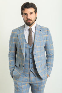 Bojoni Trivento Sky Blue Plaid Slim Fit Suit