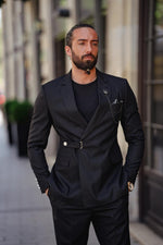 Load image into Gallery viewer, Bojoni Serra Black Slim Fit Double Breasted Short Sleeve Suit
