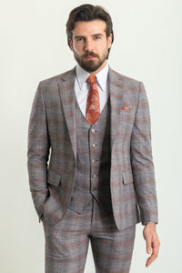 Bojoni Trivento Gray & Orange Plaid Slim Fit Suit