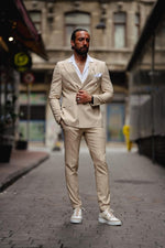 Load image into Gallery viewer, Bojoni Serra Beige Slim Fit Double Breasted Pinstripe Suit
