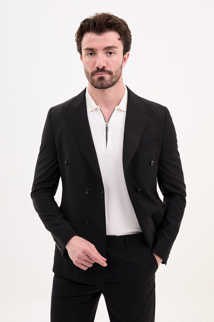 Bojoni Trivento Black Double Breasted  Classic Slim Fit Suit