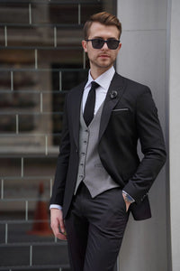 Bojoni Ravenna Slim Fit Wool Combination Black & Gray Suit