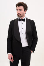 Load image into Gallery viewer, Bojoni Trivento Black Royal Slim Fit Shawl Collar Striped Suit Tuxedo
