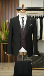 Load image into Gallery viewer, Bojoni Manly Black Slim Fit Pinstripe Combination Suit
