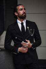 Load image into Gallery viewer, Bojoni Serra Black Slim Fit Double Breasted Suit
