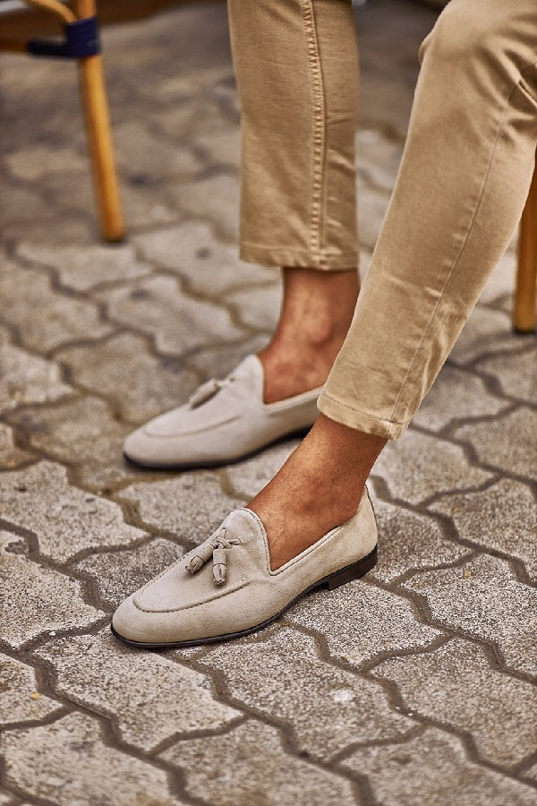 Bojoni Bravo Beige Suede Tassel Loafers