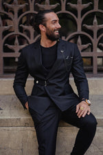 Load image into Gallery viewer, Bojoni Serra Black Slim Fit Double Breasted Short Sleeve Suit
