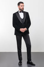 Load image into Gallery viewer, Bojoni Trivento Black Slim Fit Velvet Suit Tuxedo
