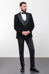 Bojoni Trivento Black Slim Fit Velvet Suit Tuxedo