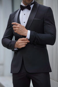 Bojoni Ravenna Slim Fit High Quality Shawl Collar Black Tuxedo Suit