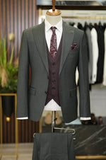 Load image into Gallery viewer, Bojoni Manly Gray Slim Fit Pinstripe Combination Suit
