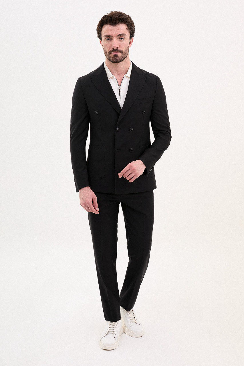 Bojoni Trivento Black Double Breasted  Classic Slim Fit Suit