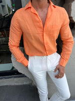 Load image into Gallery viewer, Margi Slim Fit Botton Collared Orange  Shirt
