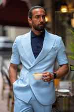 Load image into Gallery viewer, Bojoni Serra  Sky Blue Slim Fit Double Breasted Short Sleeve Suit
