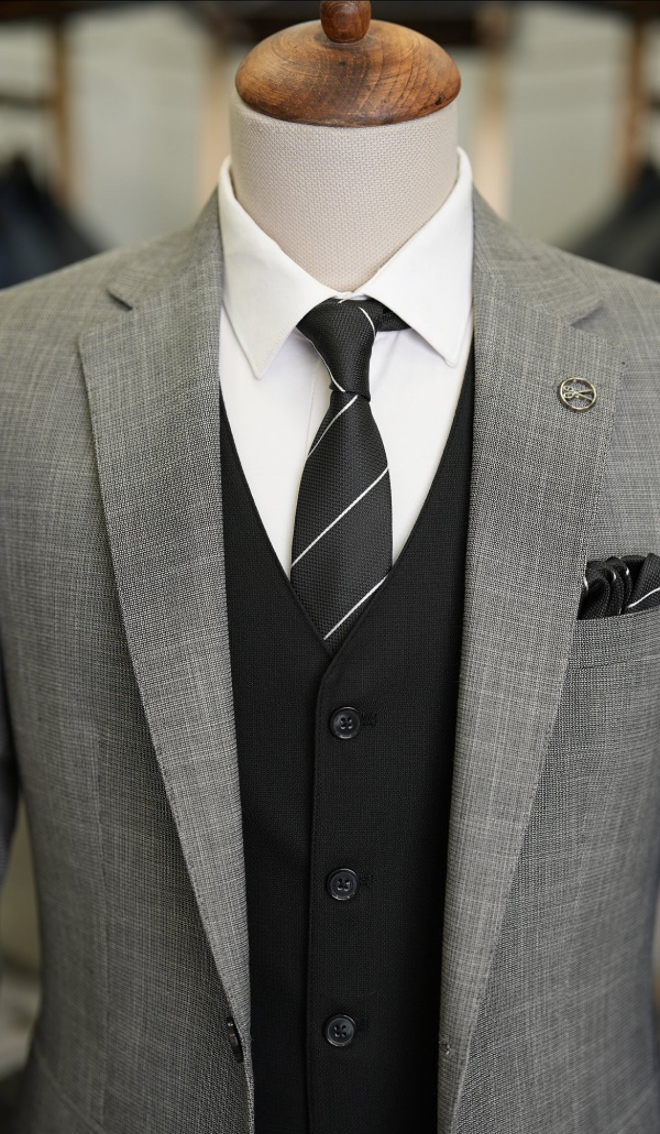 Bojoni Manly Gray Slim Fit Crosshatch Combination Suit