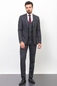 Bojoni Trivento Dark Gray Checked Slim Fit Suit