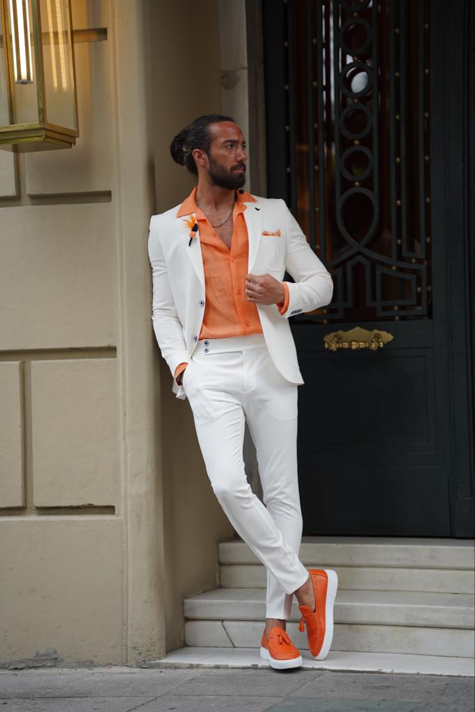 Celio Men White Solid Slim Fit Double Cotton Cloth Fashion Pants Casual  Trousers