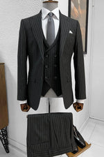 Load image into Gallery viewer, Bojoni Ravenna Slim Fit High Quality Striped Black Suit
