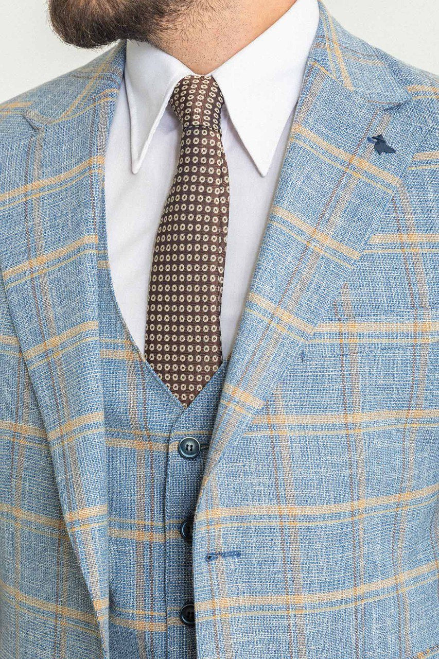 Bojoni Trivento Sky Blue Plaid Slim Fit Suit