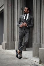 Load image into Gallery viewer, Bojoni Serra Dark Gray Slim Fit Crosshatch Suit
