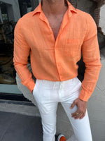 Load image into Gallery viewer, Margi Slim Fit Botton Collared Orange  Shirt
