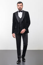 Load image into Gallery viewer, Bojoni Trivento Black Slim Fit Velvet Suit Tuxedo
