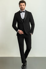 Load image into Gallery viewer, Bojoni Trivento Black Royal Classic Slim Fit Shawl Collar Suit Tuxedo
