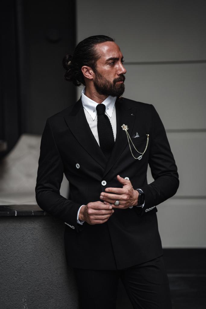 Bojoni Serra Black Slim Fit Double Breasted Suit