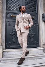 Load image into Gallery viewer, Bojoni Bath Beige Slim Fit 2 Piece Pinstripe Double Breasted Suit
