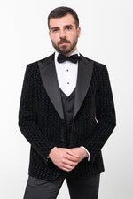 Load image into Gallery viewer, Bojoni Trivento Black Slim Fit Velvet Suit Tuxedo
