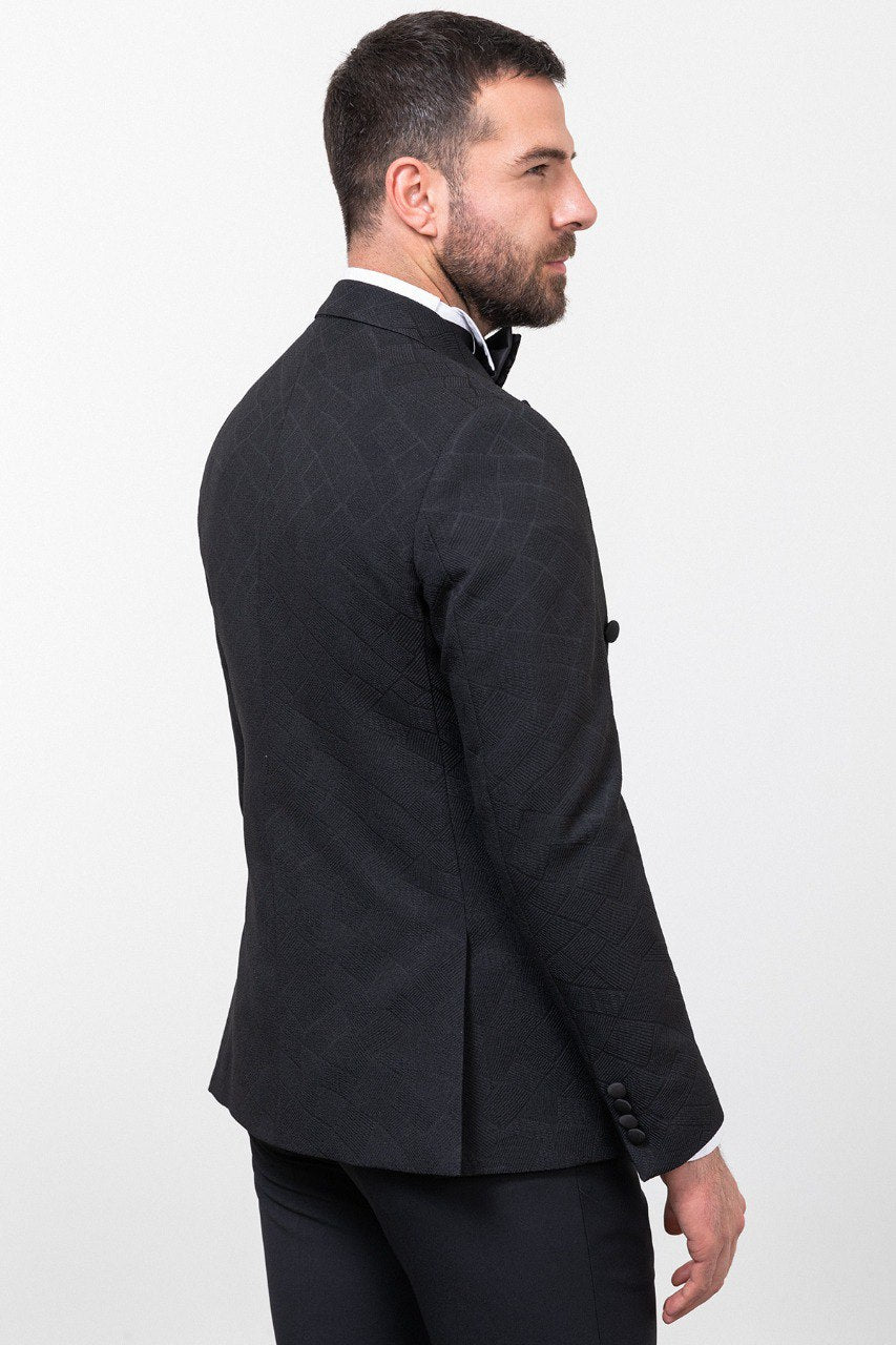 Bojoni Trivento Black Slim Fit Double Breasted Suit Tuxedo