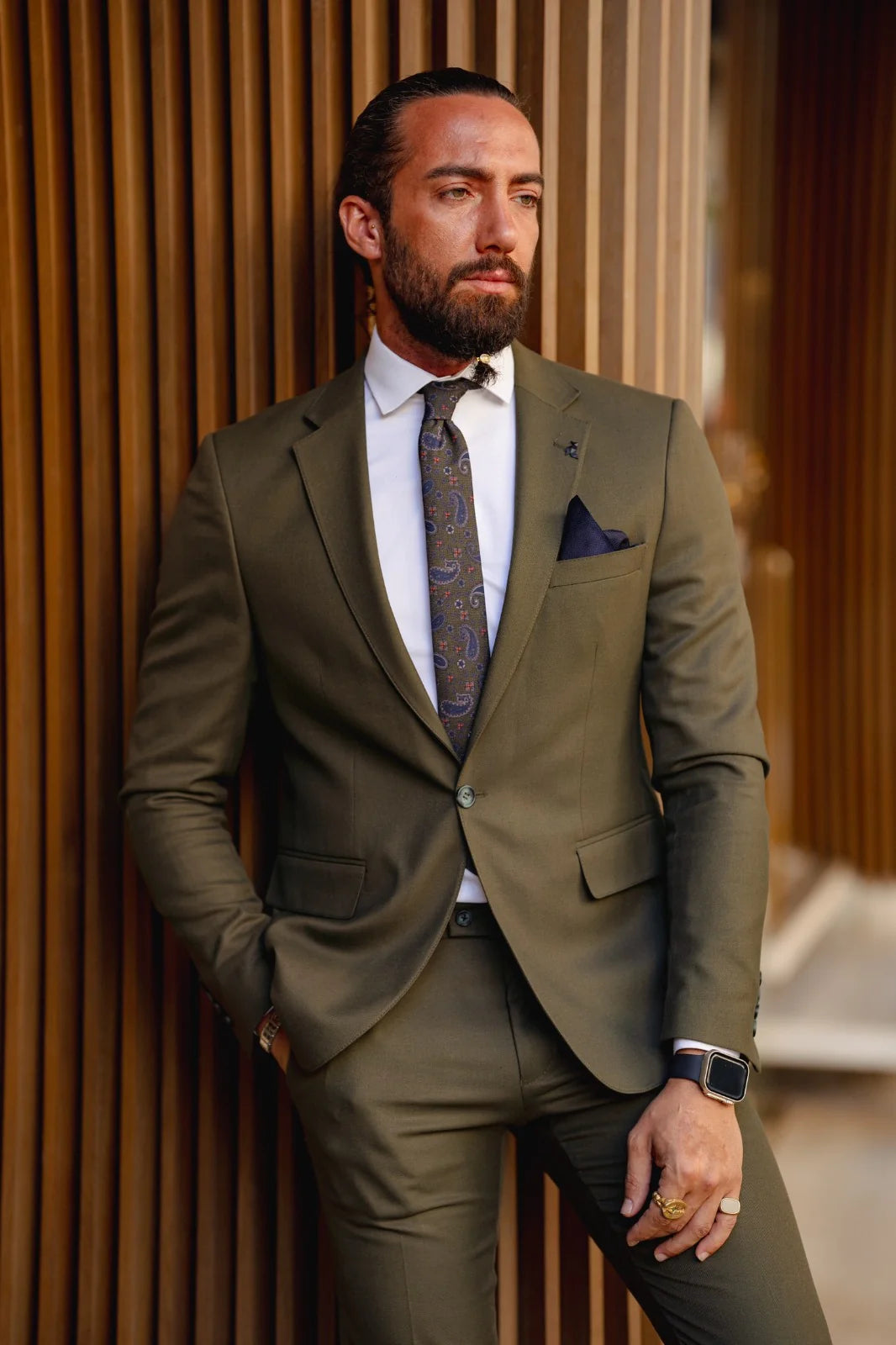 Khaki slim fit suit online