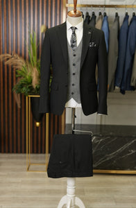 Bojoni Manly Black Slim Fit Crosshatch Combination Suit