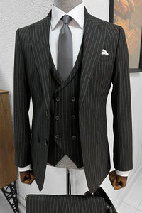 Bojoni Ravenna Slim Fit High Quality Striped Black Suit