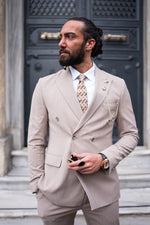 Load image into Gallery viewer, Bojoni Bath Beige Slim Fit 2 Piece Pinstripe Double Breasted Suit
