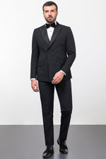 Load image into Gallery viewer, Bojoni Trivento Black Slim Fit Double Breasted Suit Tuxedo
