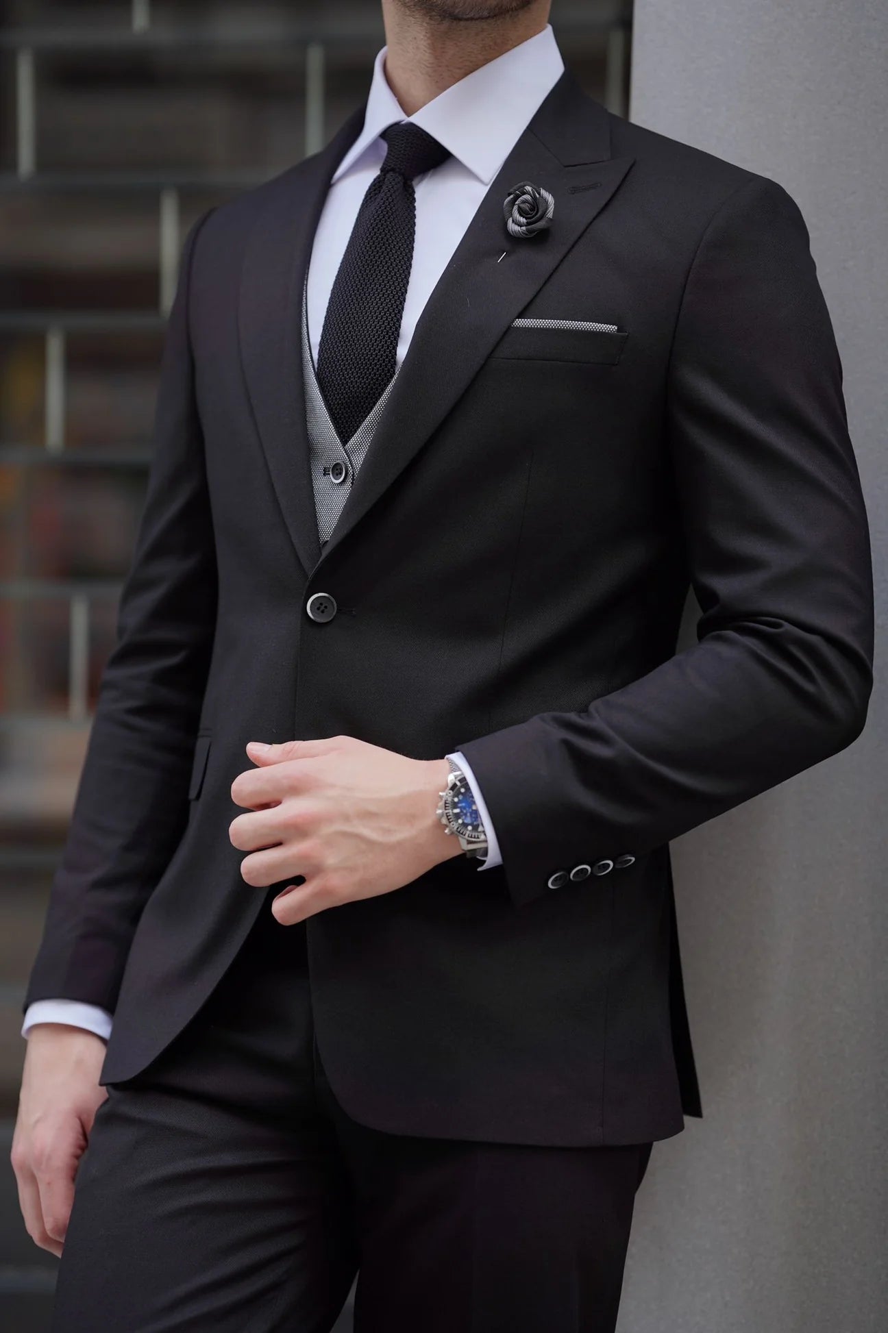Bojoni Ravenna Slim Fit Wool Combination Black & Gray Suit