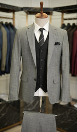 Load image into Gallery viewer, Bojoni Manly Gray Slim Fit Crosshatch Combination Suit
