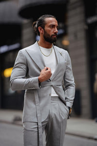 Bojoni Serra Gray Slim Fit Buckle Up Suit