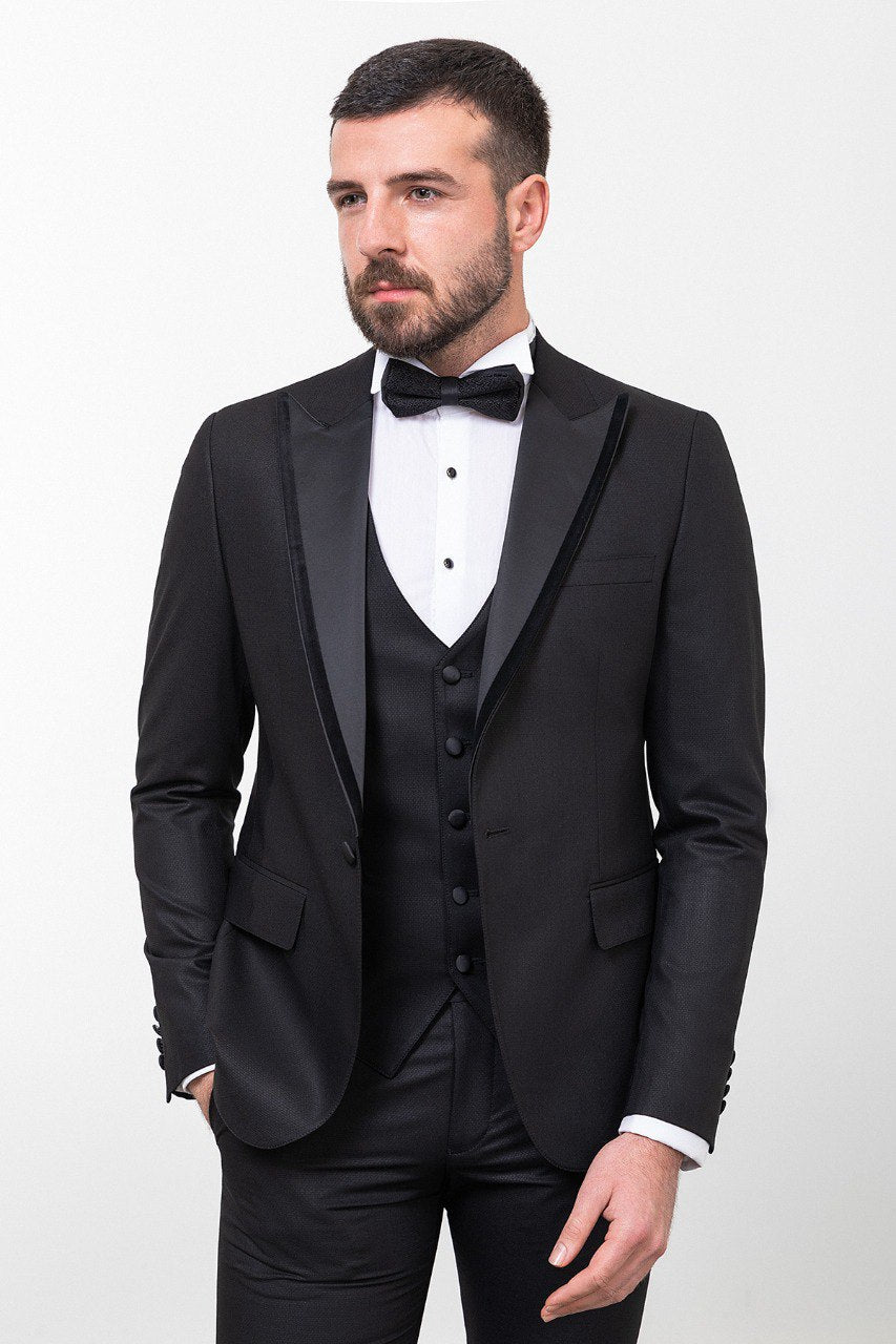 Bojoni Trivento Black Royal Classic  Slim Fit Suit Tuxedo