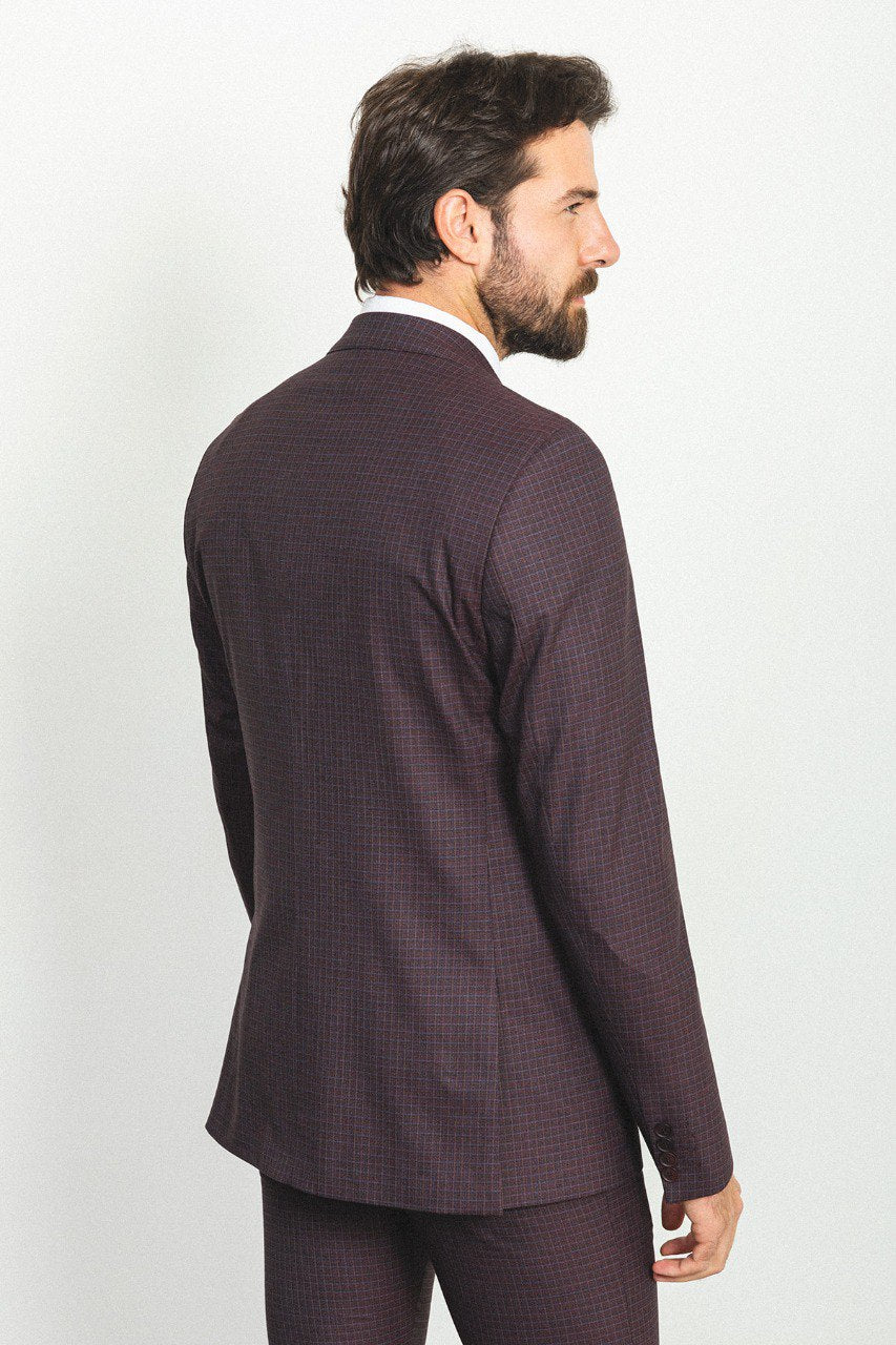 Bojoni Trivento Burgundy Checked Slim Fit Suit