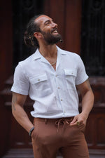 Load image into Gallery viewer, Bojoni Serra White Slim Fit Double Pocket Short Sleeve Shirt
