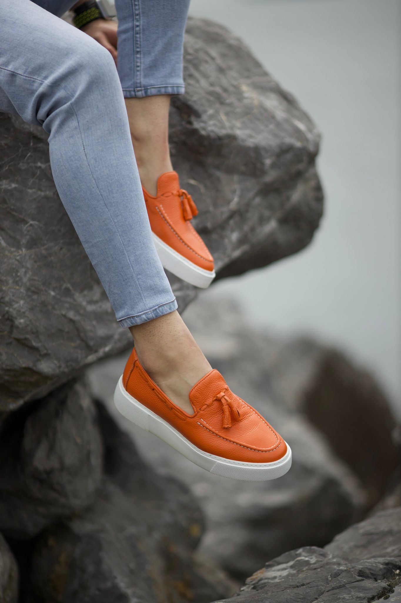 Bojoni Prince Tassel Detail Leather Orange Shoes