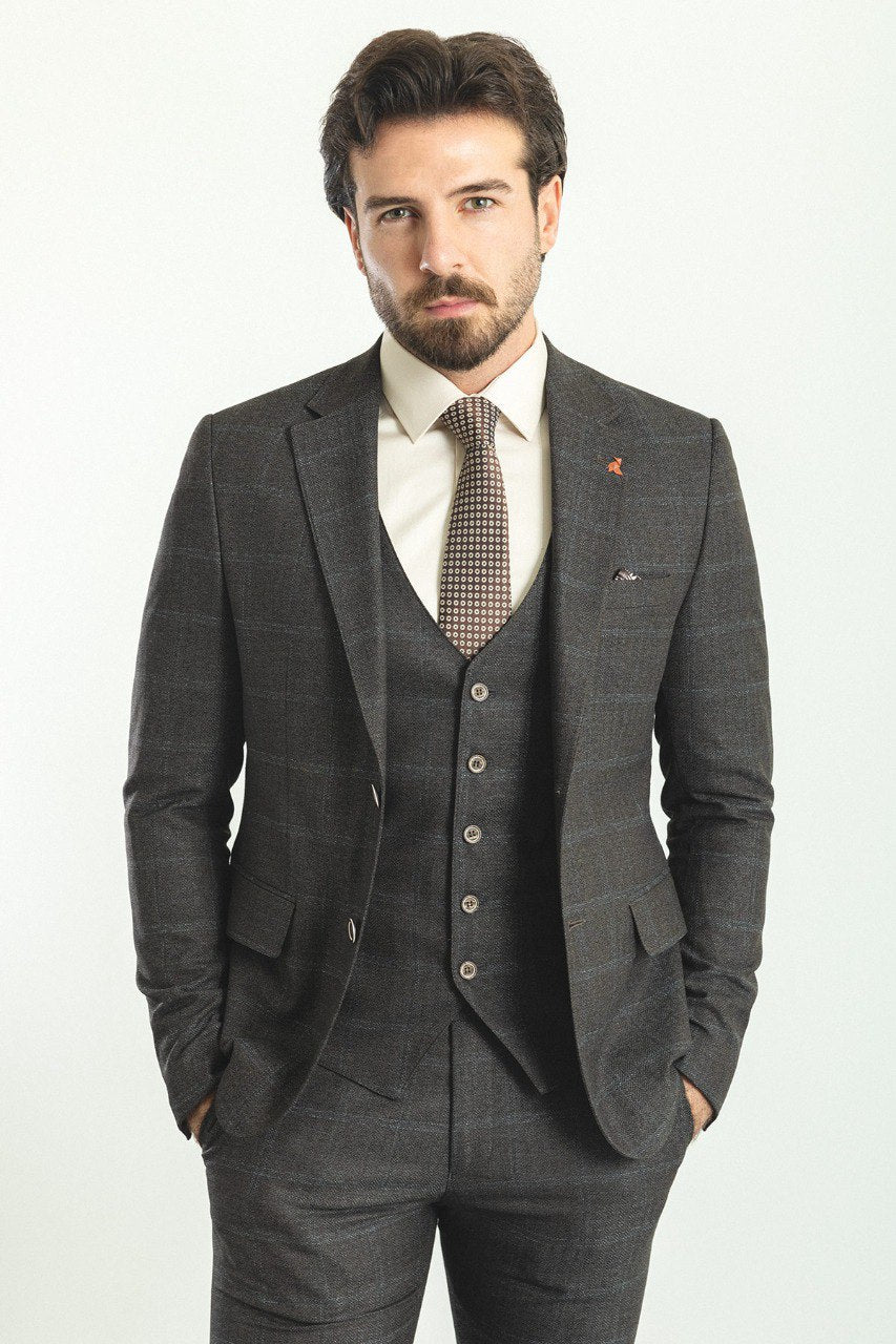 Bojoni Trivento Brown Plaid Slim Fit Suit