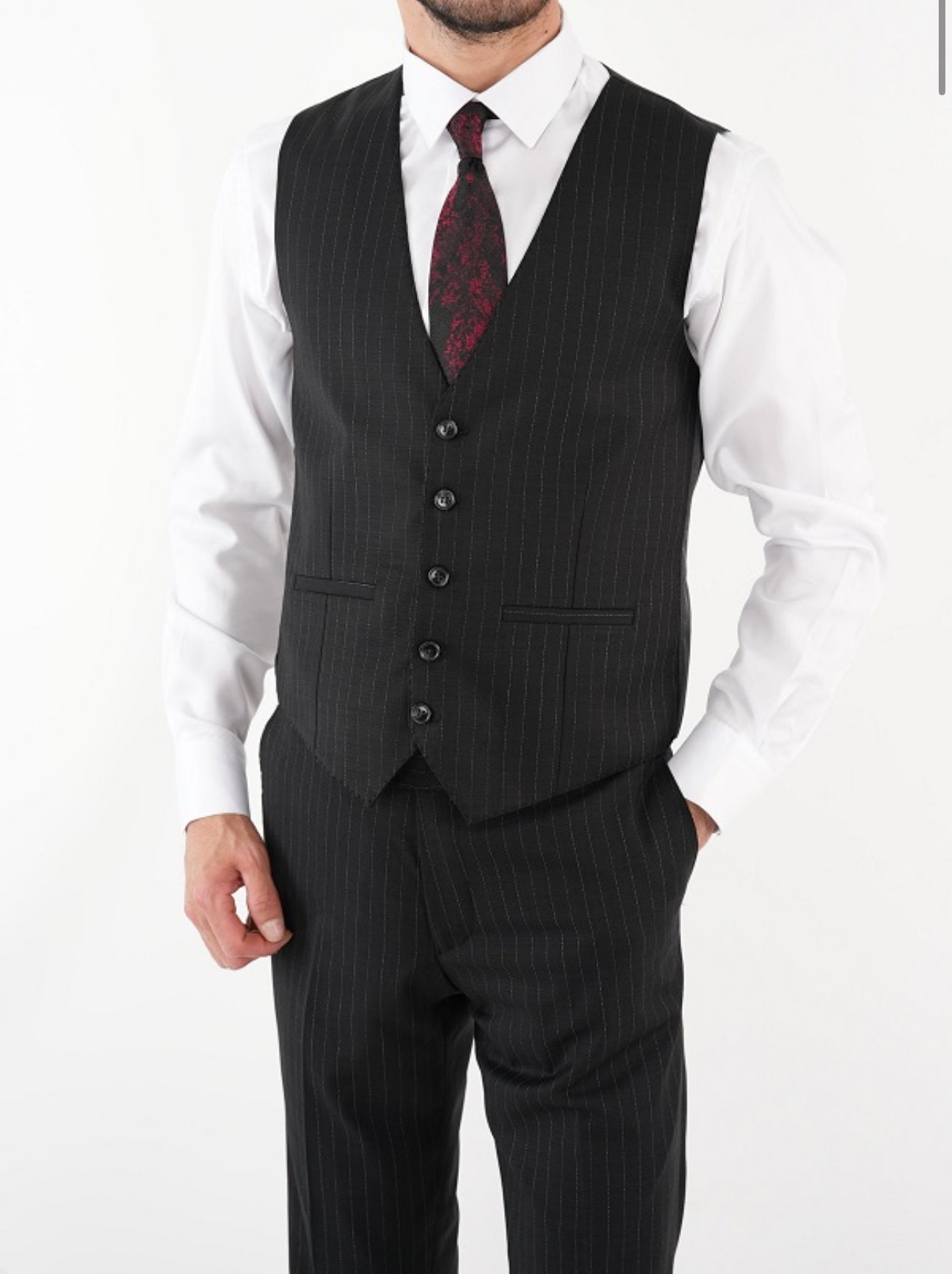Bojoni Manly Black Slim Fit Pinstripe Suit