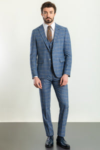 Bojoni Trivento Blue Plaid Patterned  Slim Fit Suit