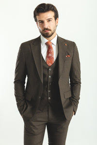 Bojoni Trivento Brown Checked Slim Fit Suit