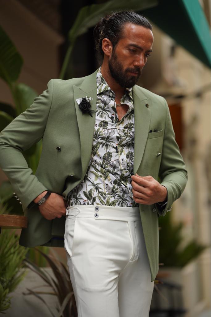Bojoni Serra Green Slim Fit Combination Suit