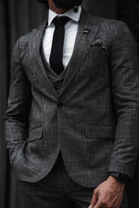 Bojoni Serra Dark Gray Slim Fit Crosshatch Suit