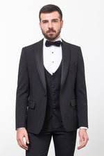 Load image into Gallery viewer, Bojoni Trivento Black Slim Fit Shawl Collar Suit Tuxedo
